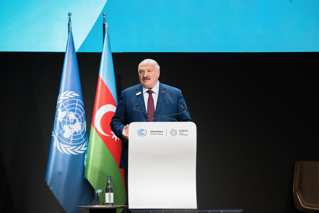 Belarus President Lukashenko speaks at COP29. 
